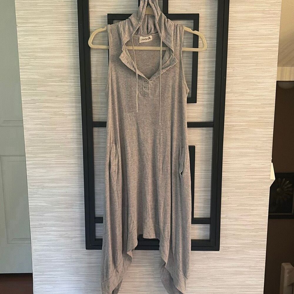 Cannisse Gray hoodie, casual cotton dress asymmetrical hem size small